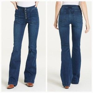 Dear John Sadie West Point Front Pocket Flare Jeans Sz 28 High Rise Button Fly